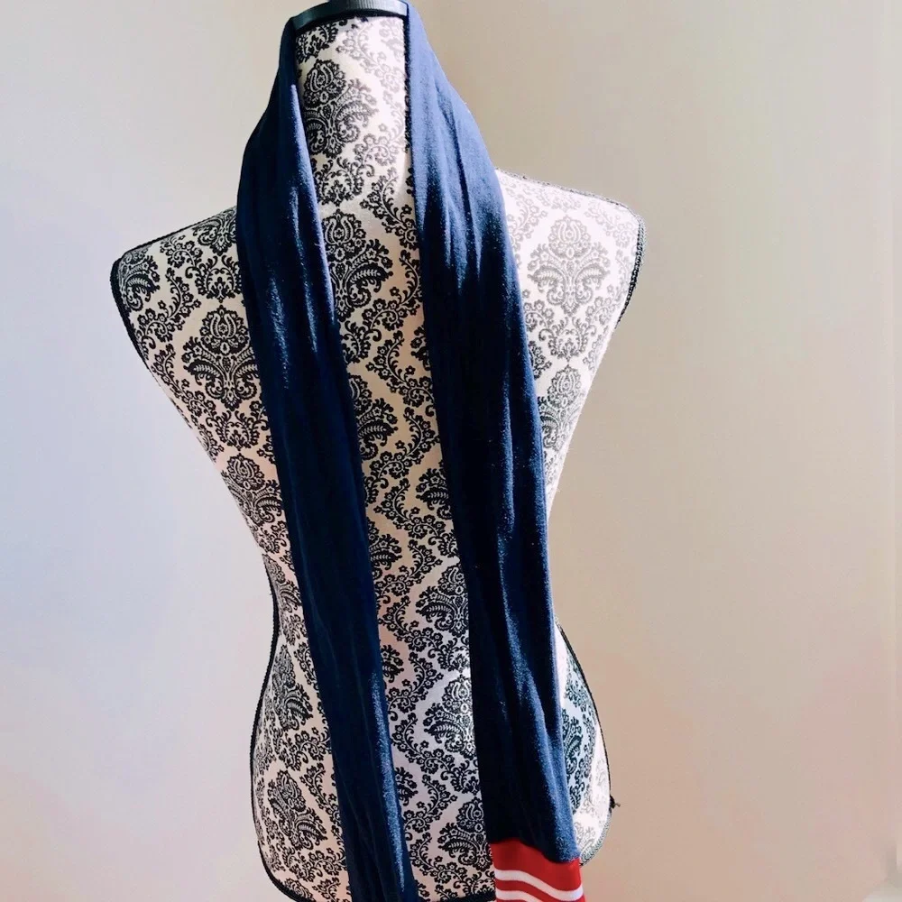 Navy blue Jersey knit sleeve style scarf/belt Red ribbed cuff 65